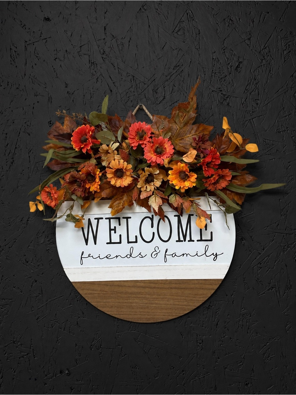 Autumn Floral 'Welcome' Wall Plaque in Orange and Brown